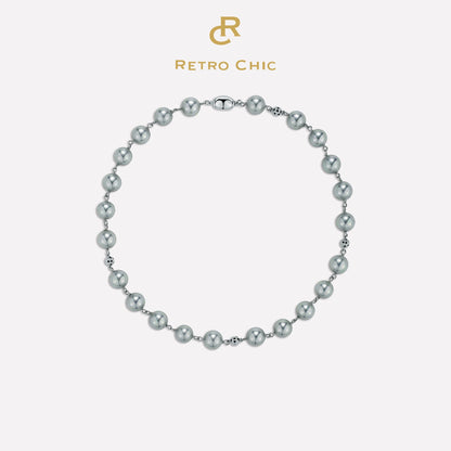 Leopard Shell Pearl Necklace - Light Gray