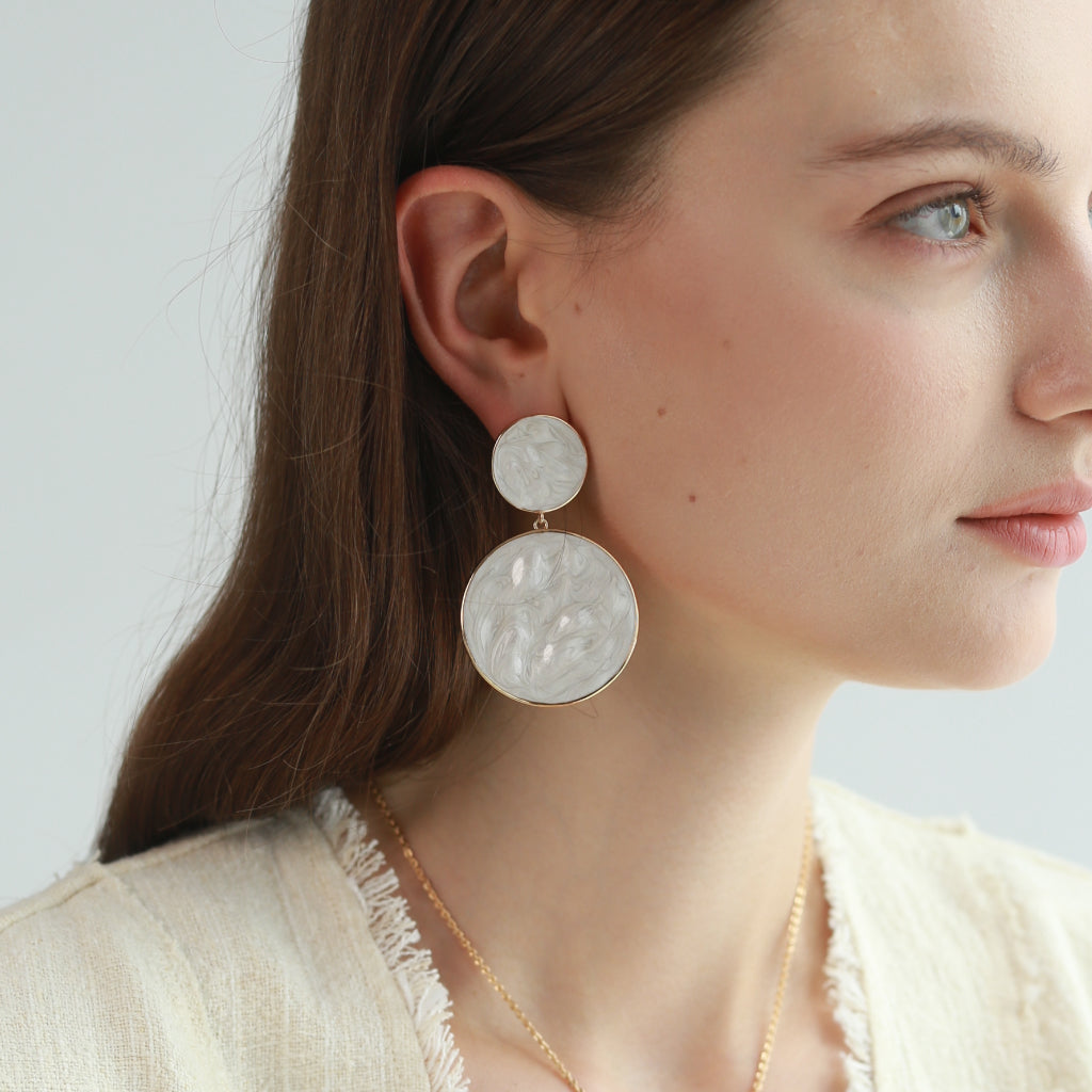 White Enamel Ripple Drop Earrings
