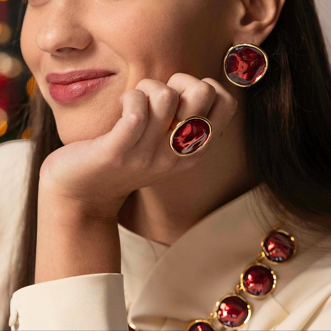 Red Enamel Ripple Earrings