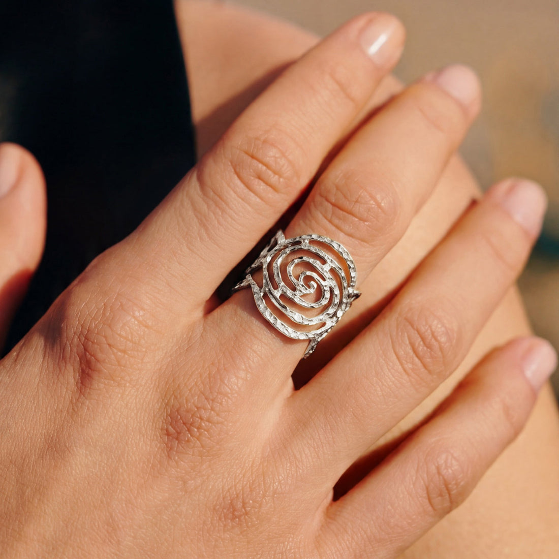 Eternal Spiral Sun Silver Ring