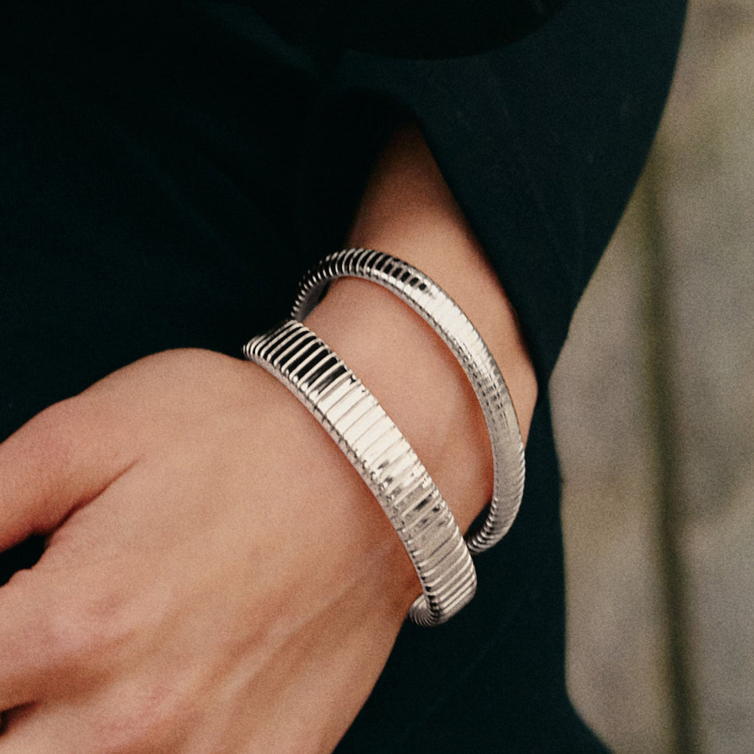 Wide Gladiatorl Minimalist Silver Bracelet